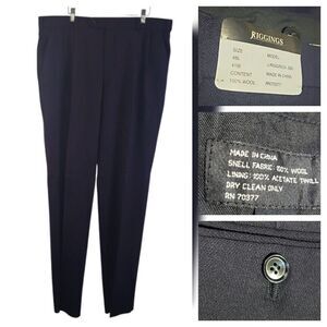 J.Riggings VTG Mens 41W 39In Unhemmed New Navy Pleated Dress Pants Wool Textired